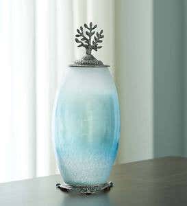 Recycled Glass Urns with Tree of Life Accent