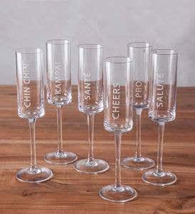 Multilingual "Cheers" Champagne Flutes and Serving Tray