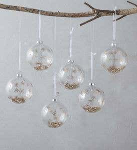 Set of 6 Small Glass Star Ball Ornaments
