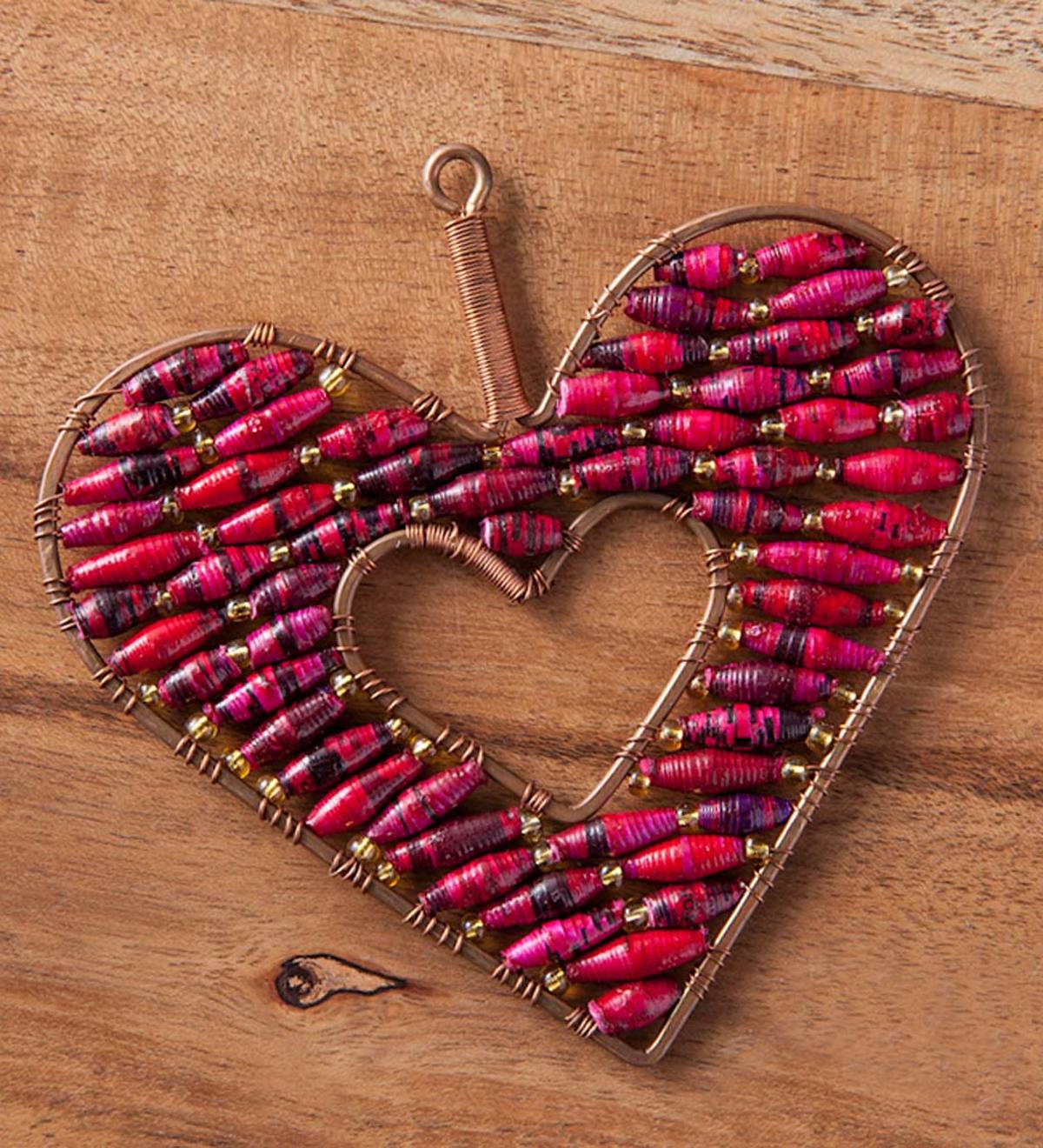 Beaded Red Open Heart Ornament