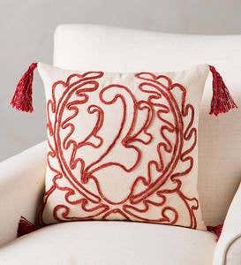Handmade Red Jute Embroidered 18" Pillow Cover