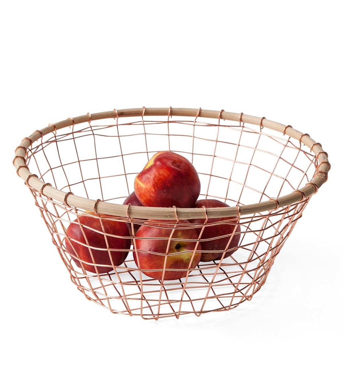 Cane Rimmed Copper Wire Baskets