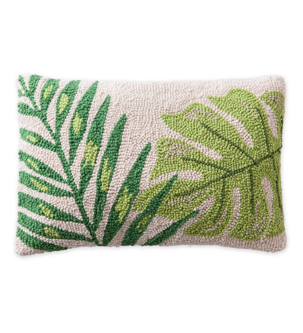 Hand-Hooked Tropical Leaf Pillow - 18x12