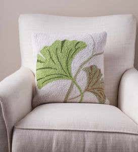 Hand Hooked Ginkgo Leaf Pillow - 16 x 16