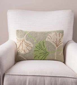 Hand Hooked Ginkgo Leaf Pillow - 16 x 16