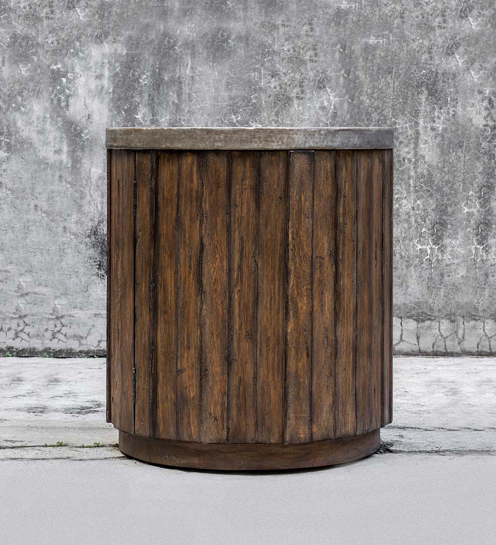 Cylindrical Metal&wood Accent Table