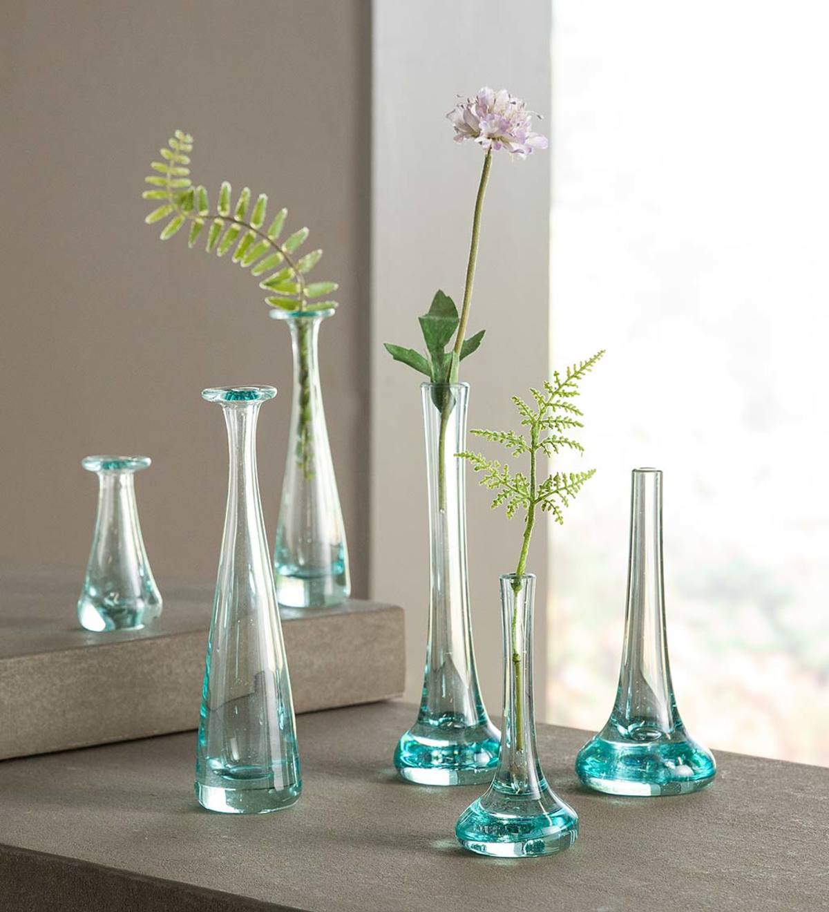 Set of 3 Recycled Glass Bud Vases - Pooled Bottoms