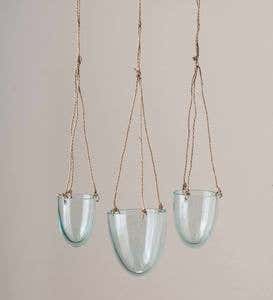 Oval Recycled Glass Hanging Vases - Set of 3