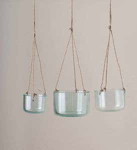 Oval Recycled Glass Hanging Vases - Set of 3