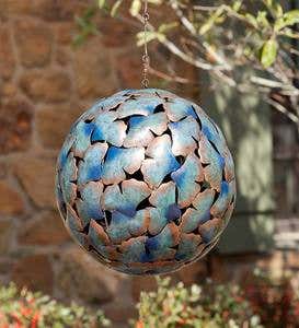 Recycled Metal Ginkgo Leaf Hanging Globe Lantern