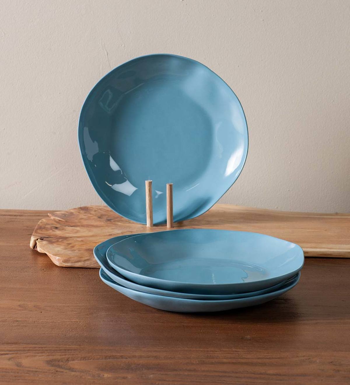 Organic Stoneware Dinner Plates, Set/4 - Blue