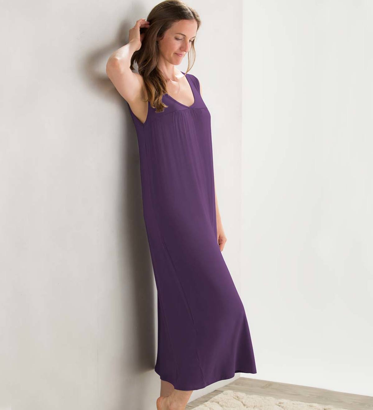 Eco-Weave Pleated V Neck Long Night Gown