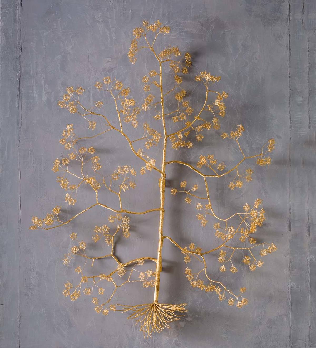 Gold Metal Wire Wishing Tree Wall Sculpture
