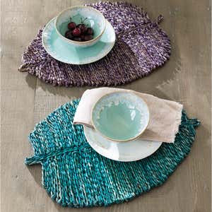 Hand-Woven Leaf Shaped Seagrass Placemats, Set of 4