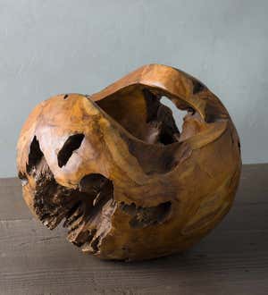 Small Distressed Round Teak Wood Vase