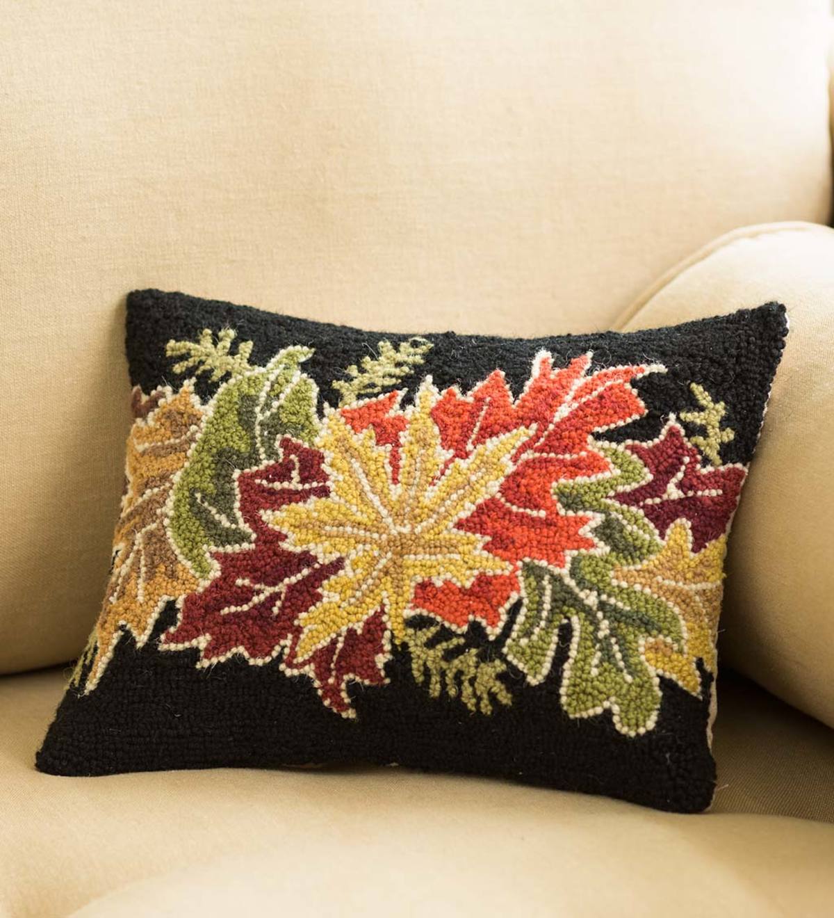 Hand-Hooked Wool Fall Leaves Pillow