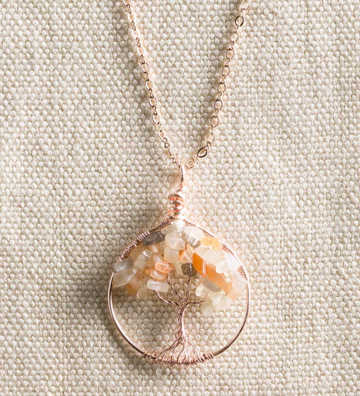 Tree of Life Necklace- Moonstone and Rose Gold