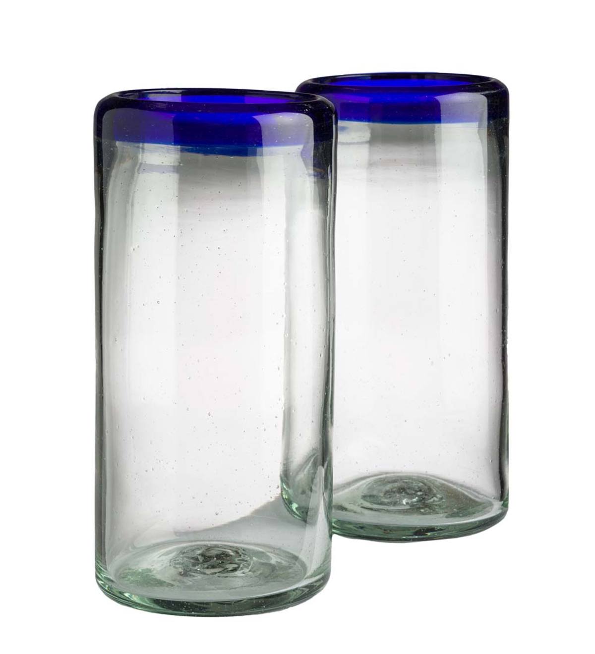 Color Rim Recycled Highball Glasses Set of 2 - Aqua