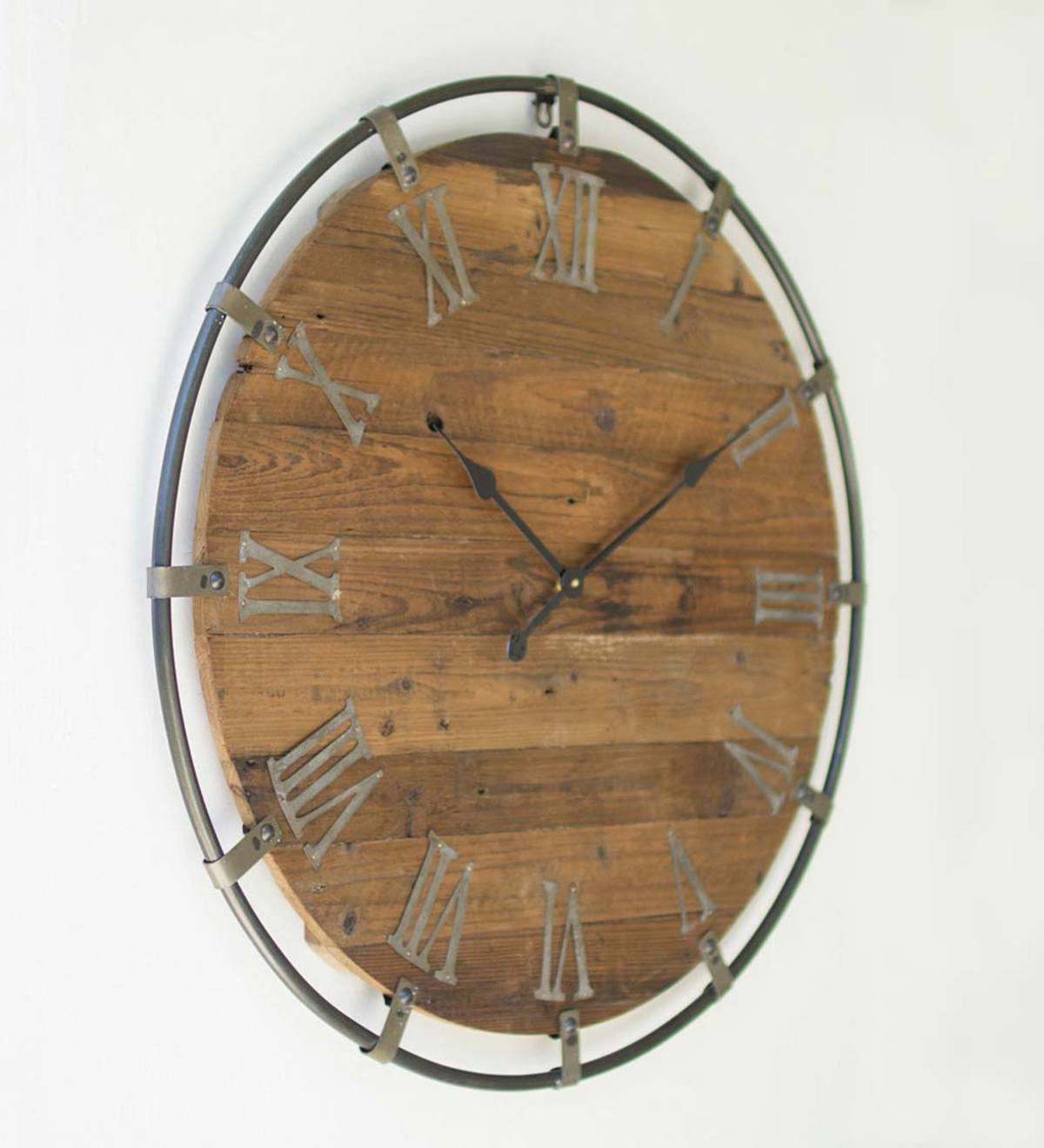 Wooden Wall Clock with Metal Frame