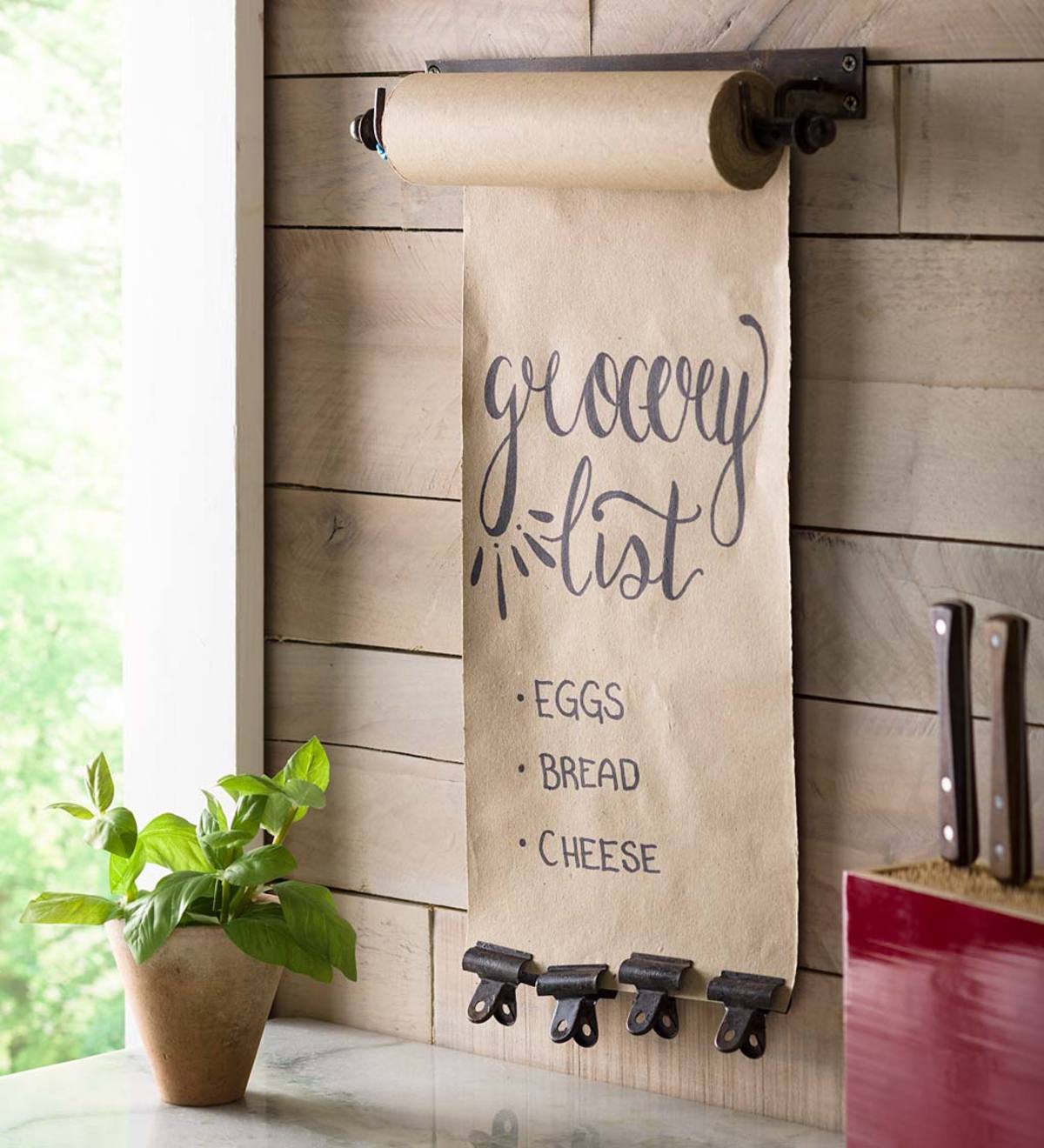 Hanging Kraft Paper Roll Stand with Brass Finish Clips