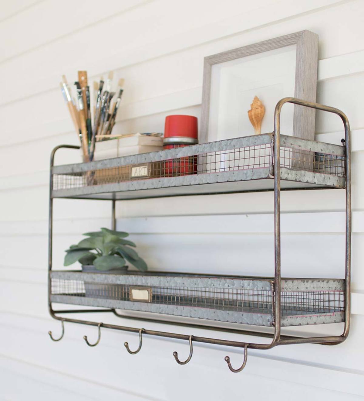 Double Metal Wall Shelf with Hooks
