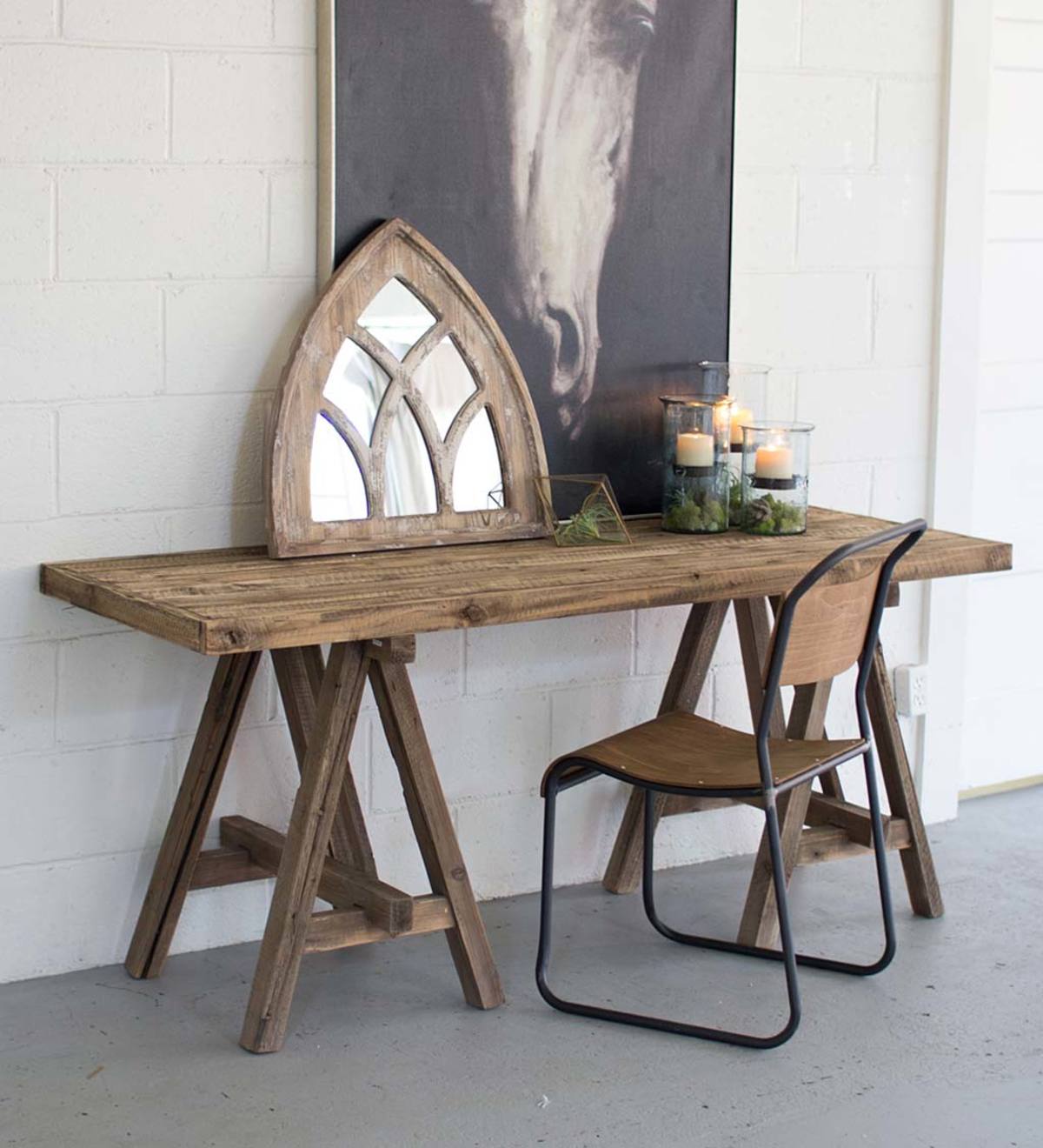 Wooden Console Table with Saw Horse Base