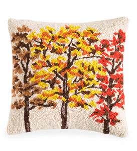 Fall Trees Hand-Hooked Pillow, 16"Sq