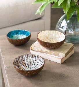 Set of 3 Lined Coconut Accent Bowls - Silver