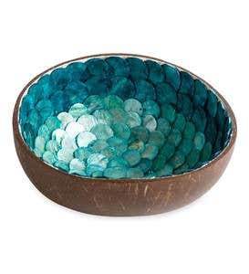 Set of 3 Lined Coconut Accent Bowls - Turquoise