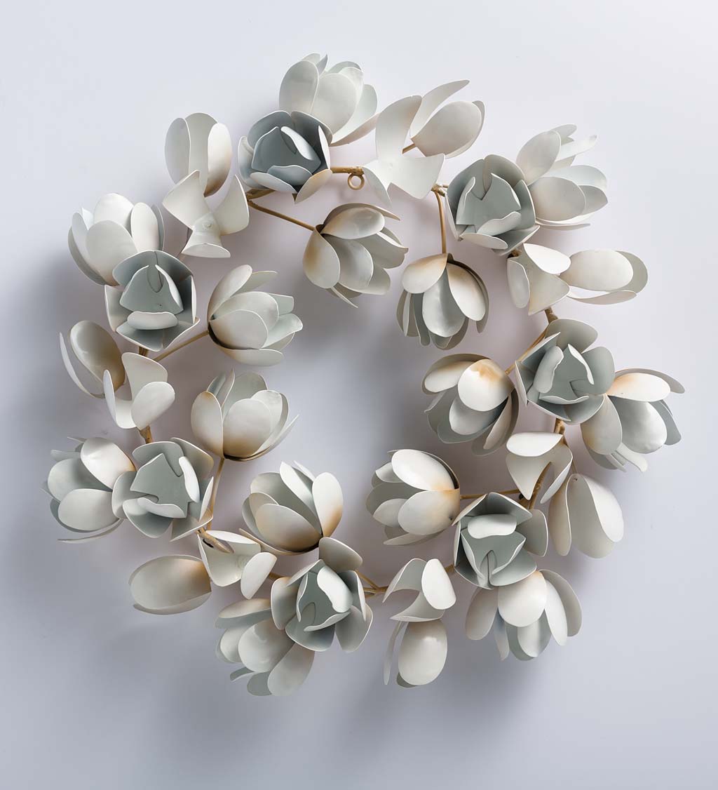 White Metal Magnolia Wreath, 20" dia.