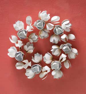 White Metal Magnolia Wreath, 20" dia.