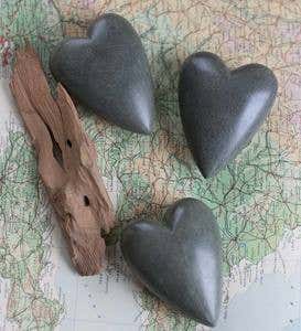Carved Stone Hearts, Set of 6