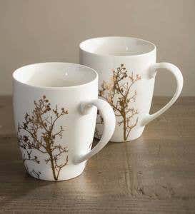 Gold Branch Porcelain Mugs, Set of 2