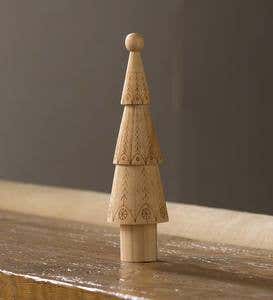 Carved Wooden Chisel Trees, Set of 3