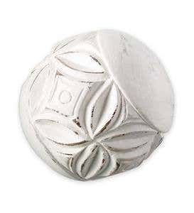 Carved White Washed Wood Balls, Set of 4