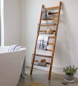 Teak Wall Ladder with Wire Baskets