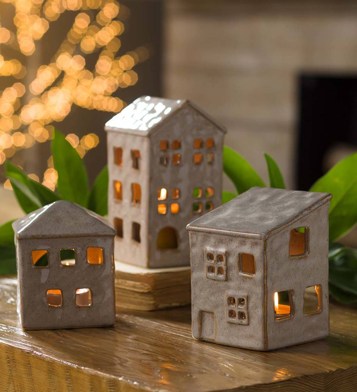 Ceramic Holiday Village Tealight Holders