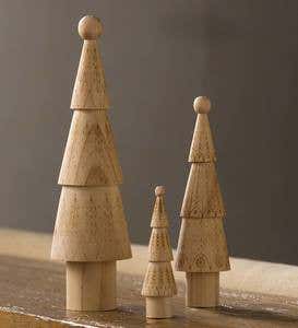 Carved Wooden Chisel Trees, Set of 3