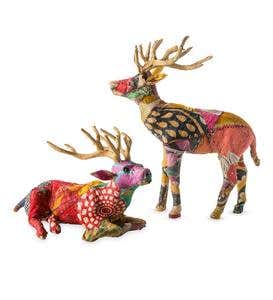 Laying Kantha Sari Deer Sculpture - Multi