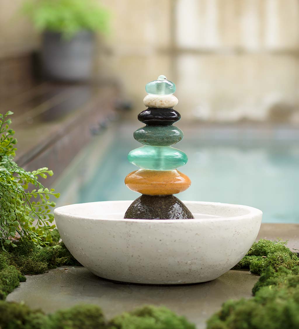 Glass and Stone Cairn Fountain