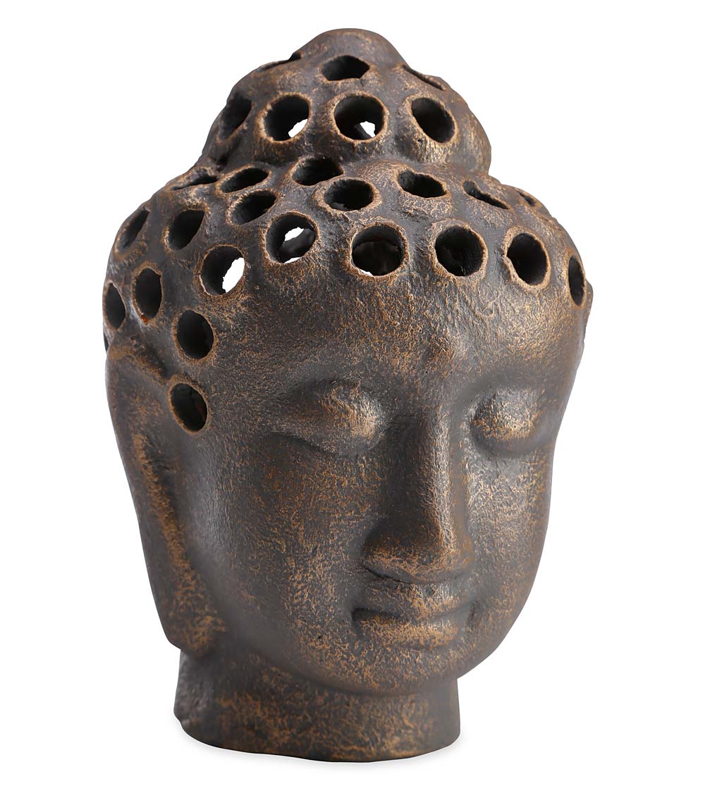 Clay Buddha Head Votive Lantern