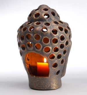 Clay Buddha Head Votive Lantern