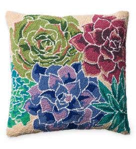 Succulent Hand-hooked Wool Pillow, Multi