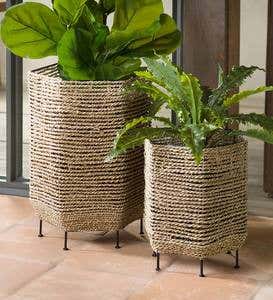 Seagrass Basket Planters with Iron Base, Tall