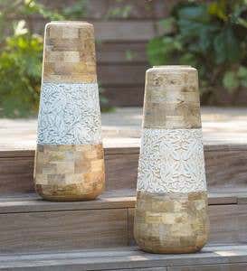 Mango Wood and Enamel Vase, Large