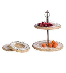 Mango Wood and Enamel 2-Tier Serving Stand