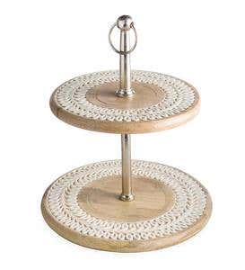 Mango Wood and Enamel 2-Tier Serving Stand
