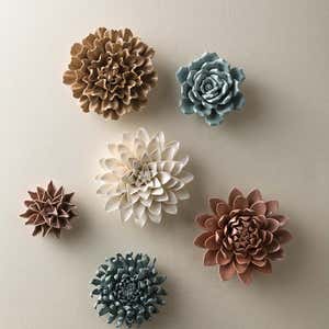 "Neutral" Collection Ceramic Wall Flowers, Set of 6