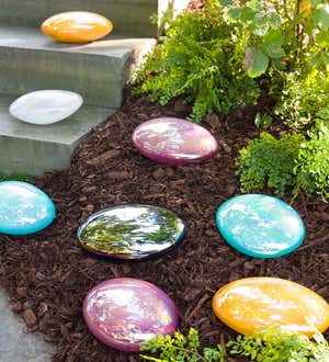 Organic Shaped Iridescent Glass Stones, Set of 3