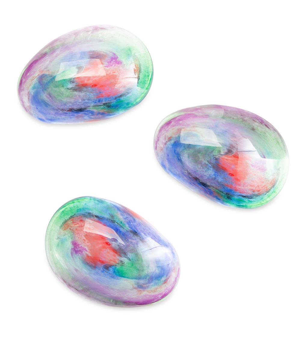 Organic Shaped Iridescent Glass Stones, Set of 3 - Swirl